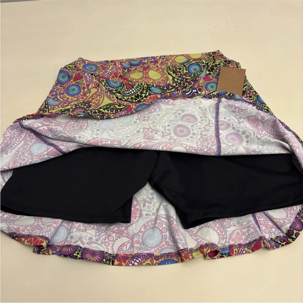 DonaJo Womens 2 Medium Sugar Skull Tennis Athletic Skort Skirt Built in Shorts - Picture 6 of 9